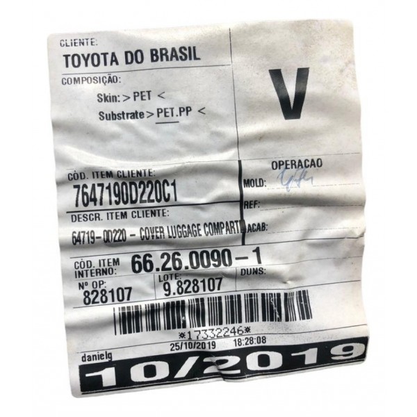 Forro Tampa Traseira Toyota Yaris Sedan 1.5 2020 Original Foto