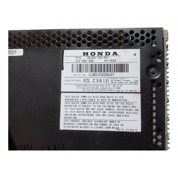 Rádio Original Honda Civic G9 2014 39100ts0m01